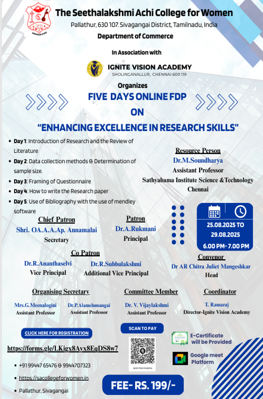 Flyer for Enhancing Excellence in Research Skills FDP